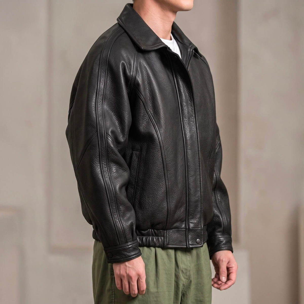 Atlas | Men's Leather Bomber Jacket with Zip-Up Closure