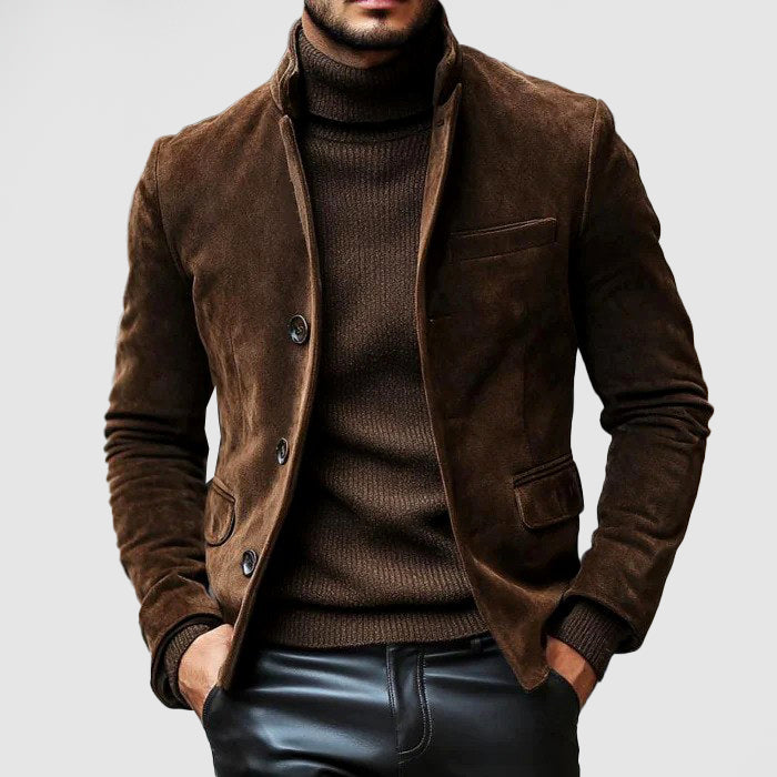 Austen - Men's Suede Stand Collar Tailored Blazer