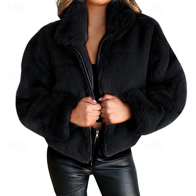 Estelle | Cropped Plush Zip Up Teddy Coat