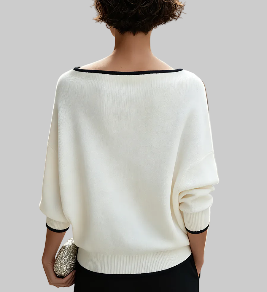 Aylin - Women's Contrast-Trim Boat-Neck Dolman Sweater