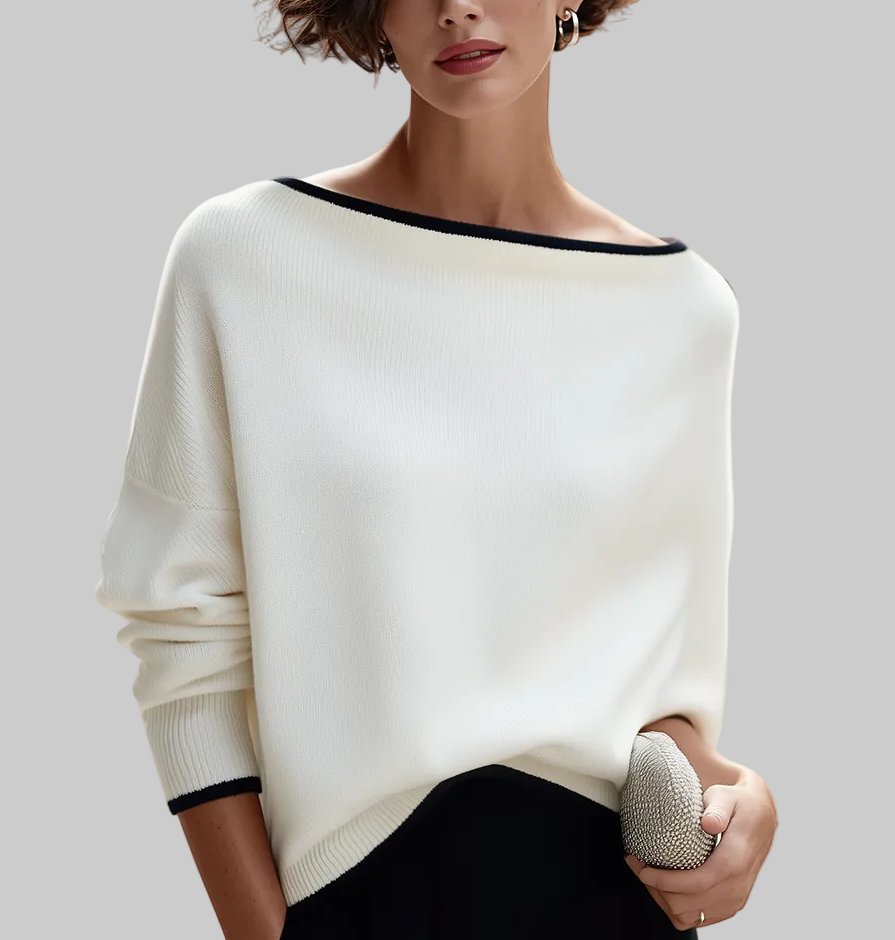 Aylin - Women's Contrast-Trim Boat-Neck Dolman Sweater