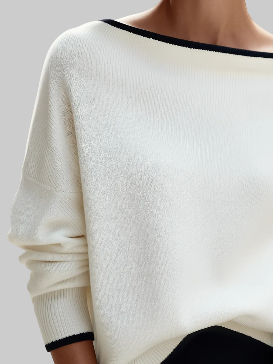 Aylin - Women's Contrast-Trim Boat-Neck Dolman Sweater