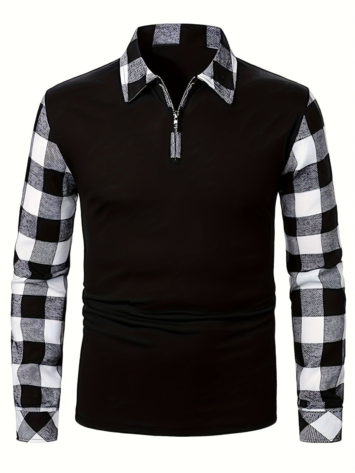 Men's Half-Zip Checked Shirt | Contrast Sleeve Design