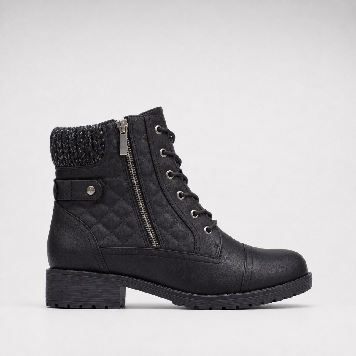 Women’s Lace-Up Ankle Boots with Knitted Cuff