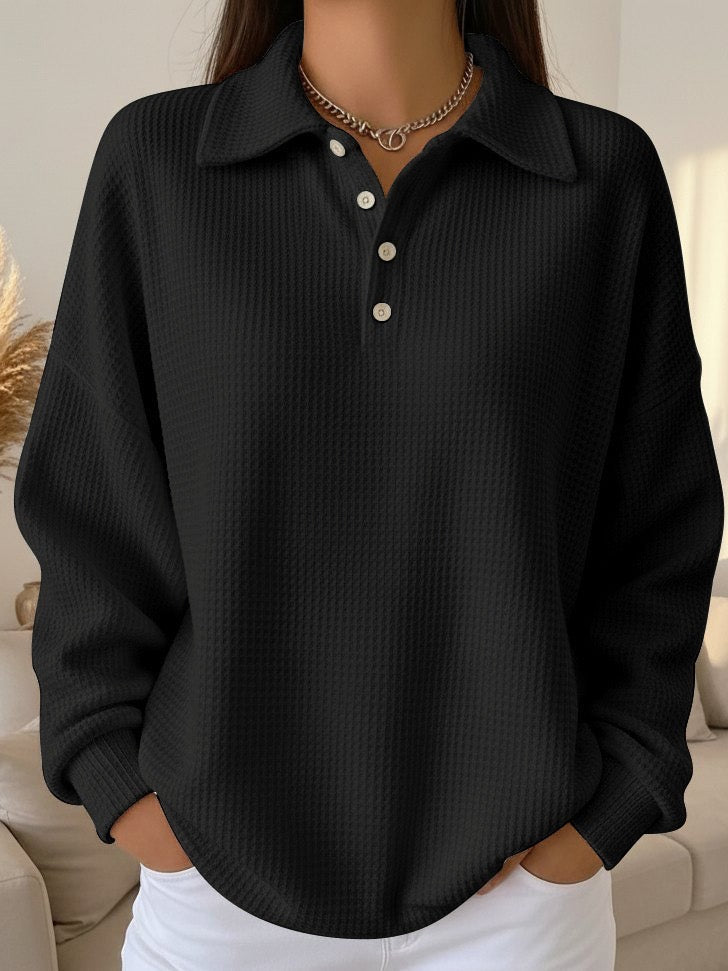 Corisande | Waffle Knit Collared Henley Sweater