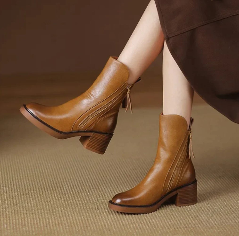 Women’s Block Heel Zip Ankle Boots