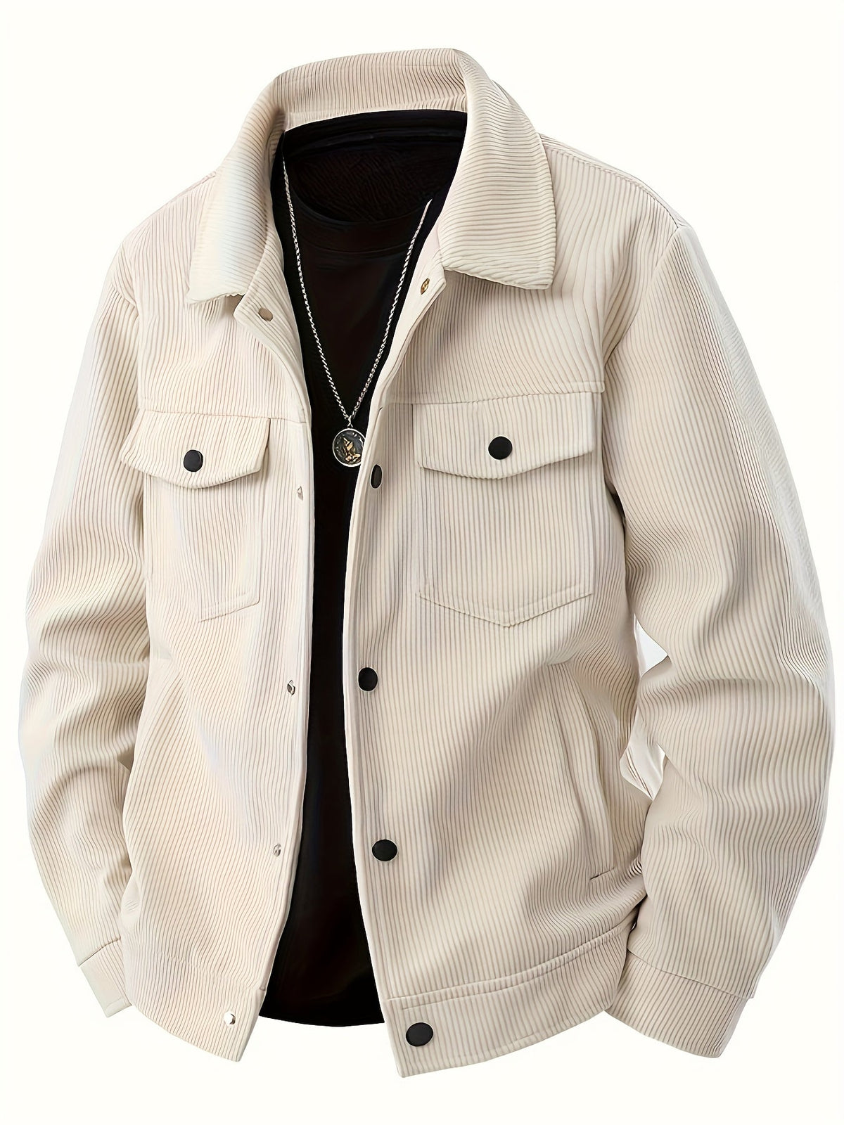 Men's Ribbed Snap Button Casual Jacket