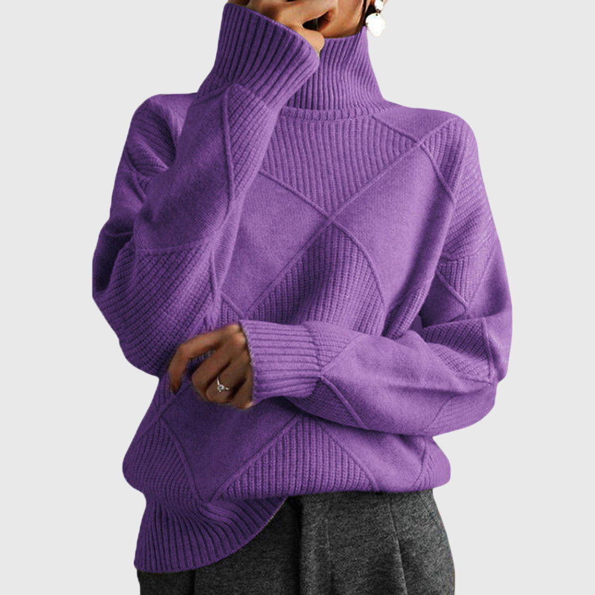 Wrenna | Roll Neck Diagonal Seam Detail Turtleneck Sweater