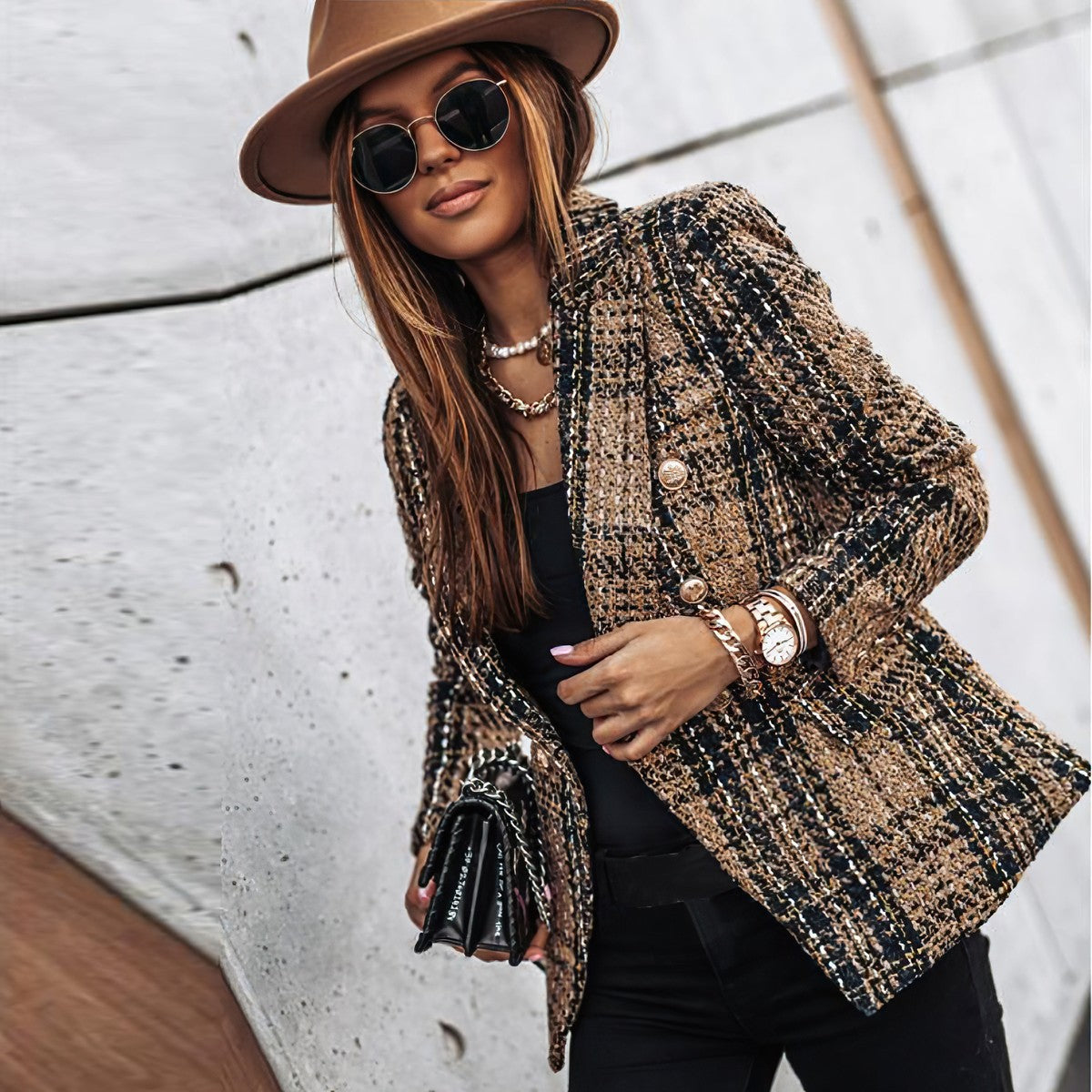 Women's Double Breasted Check Blazer