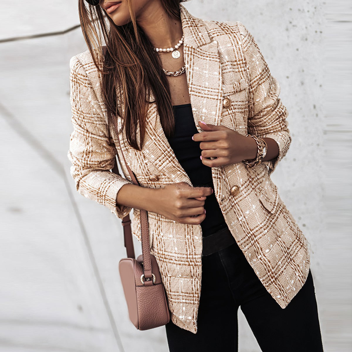 Women's Double Breasted Check Blazer