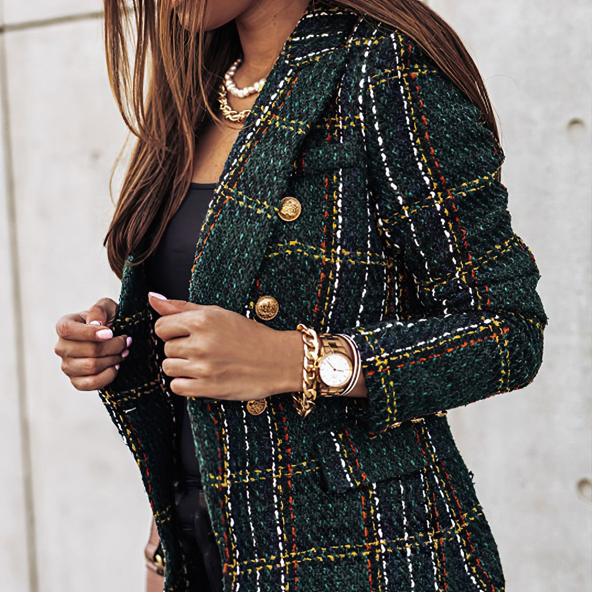 Women's Double Breasted Check Blazer
