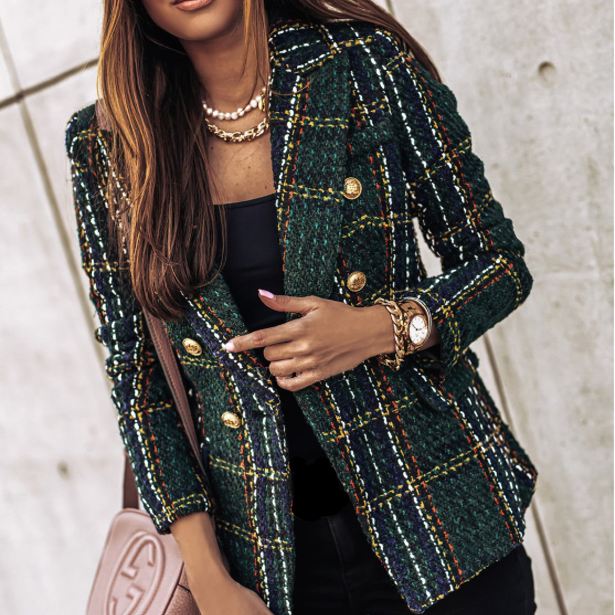 Women's Double Breasted Check Blazer