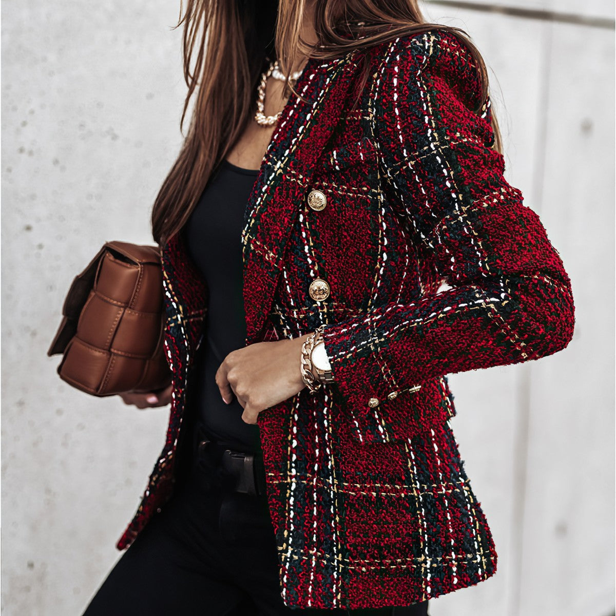 Women's Double Breasted Check Blazer