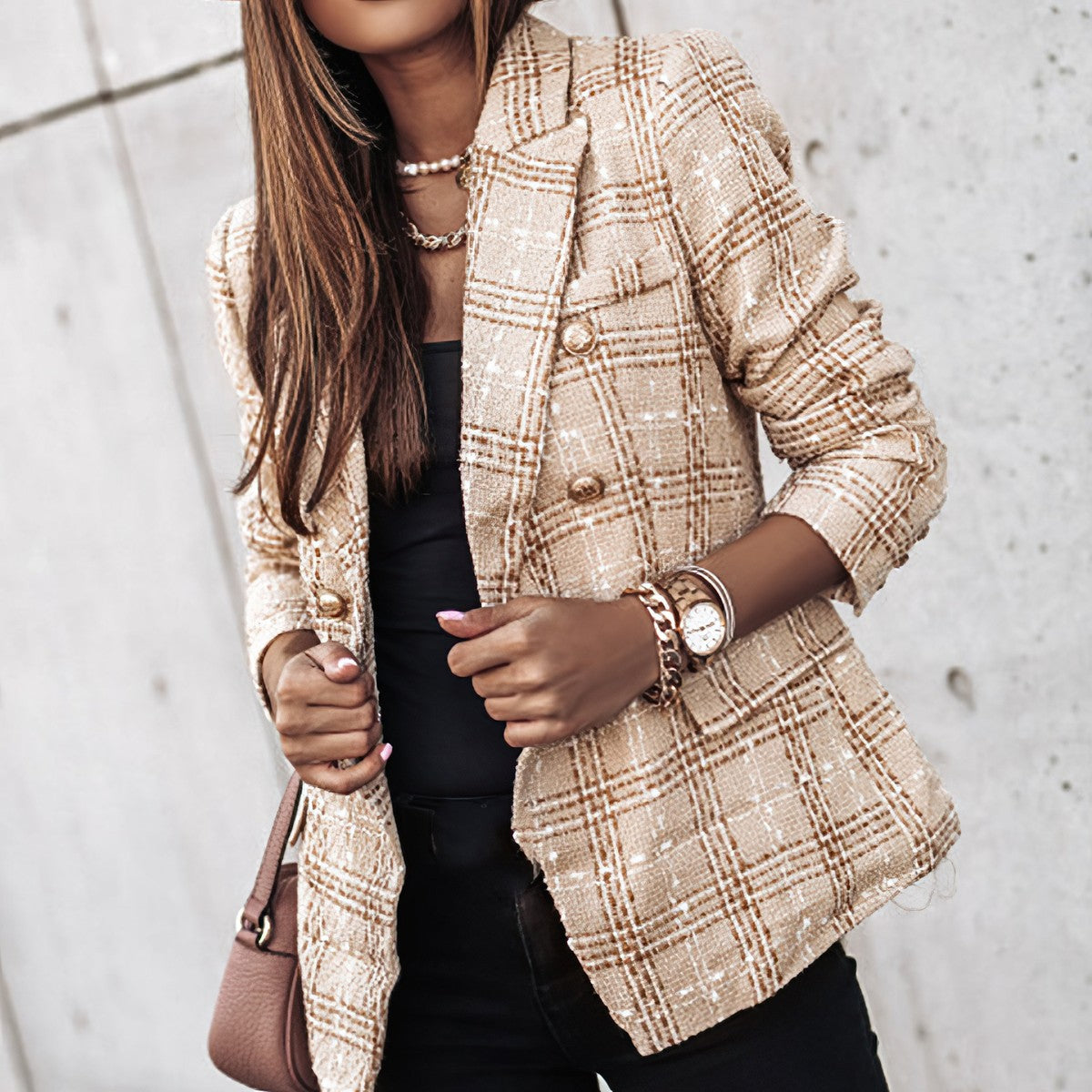 Women's Double Breasted Check Blazer