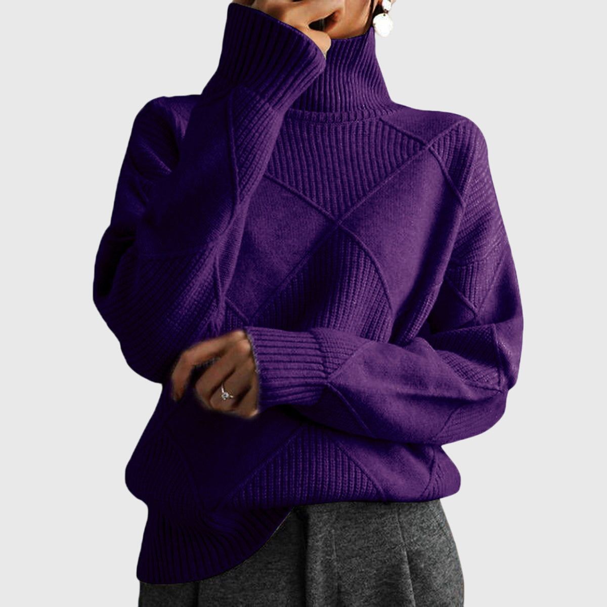 Wrenna | Roll Neck Diagonal Seam Detail Turtleneck Sweater
