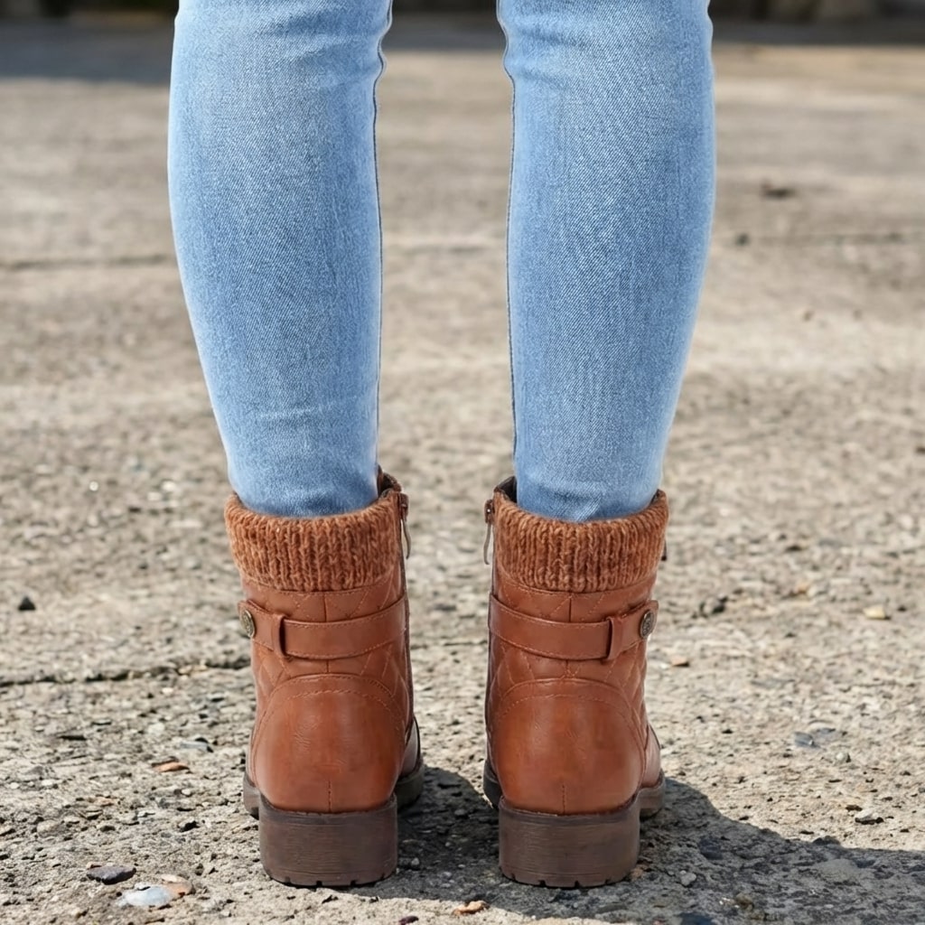 Women’s Lace-Up Ankle Boots with Knitted Cuff
