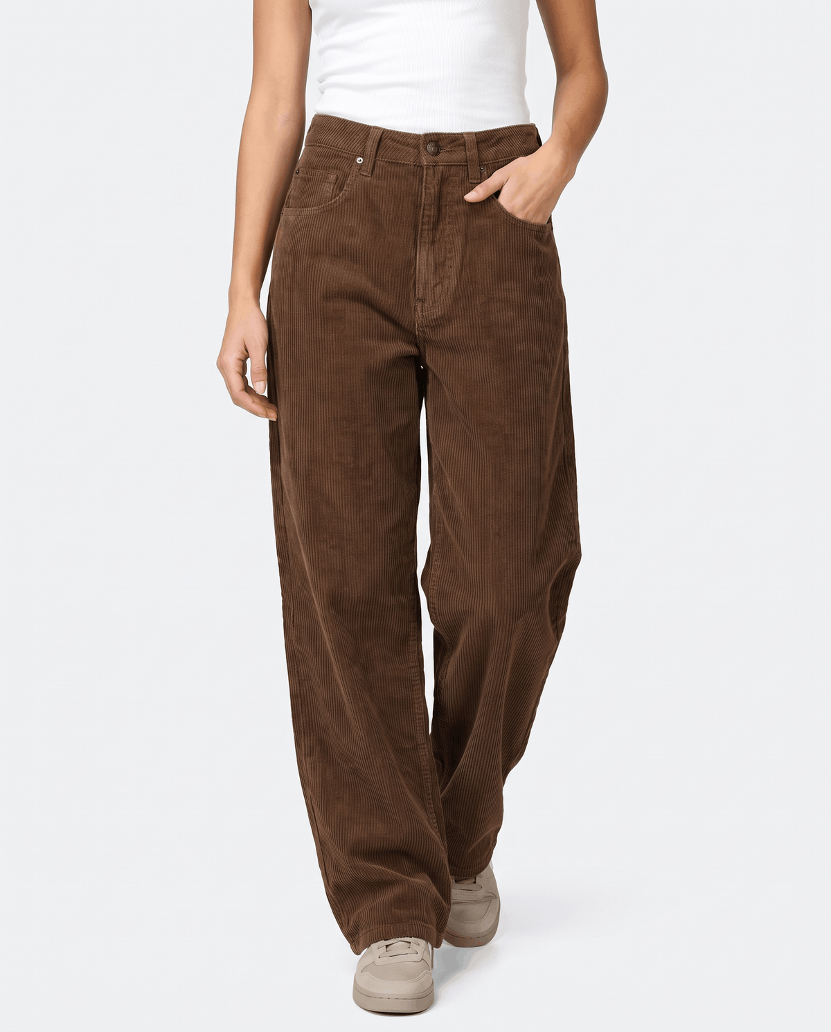 Baggy Wide-Leg Corduroy Pants – High-Waisted, Button Front & Patch Pockets | Ava
