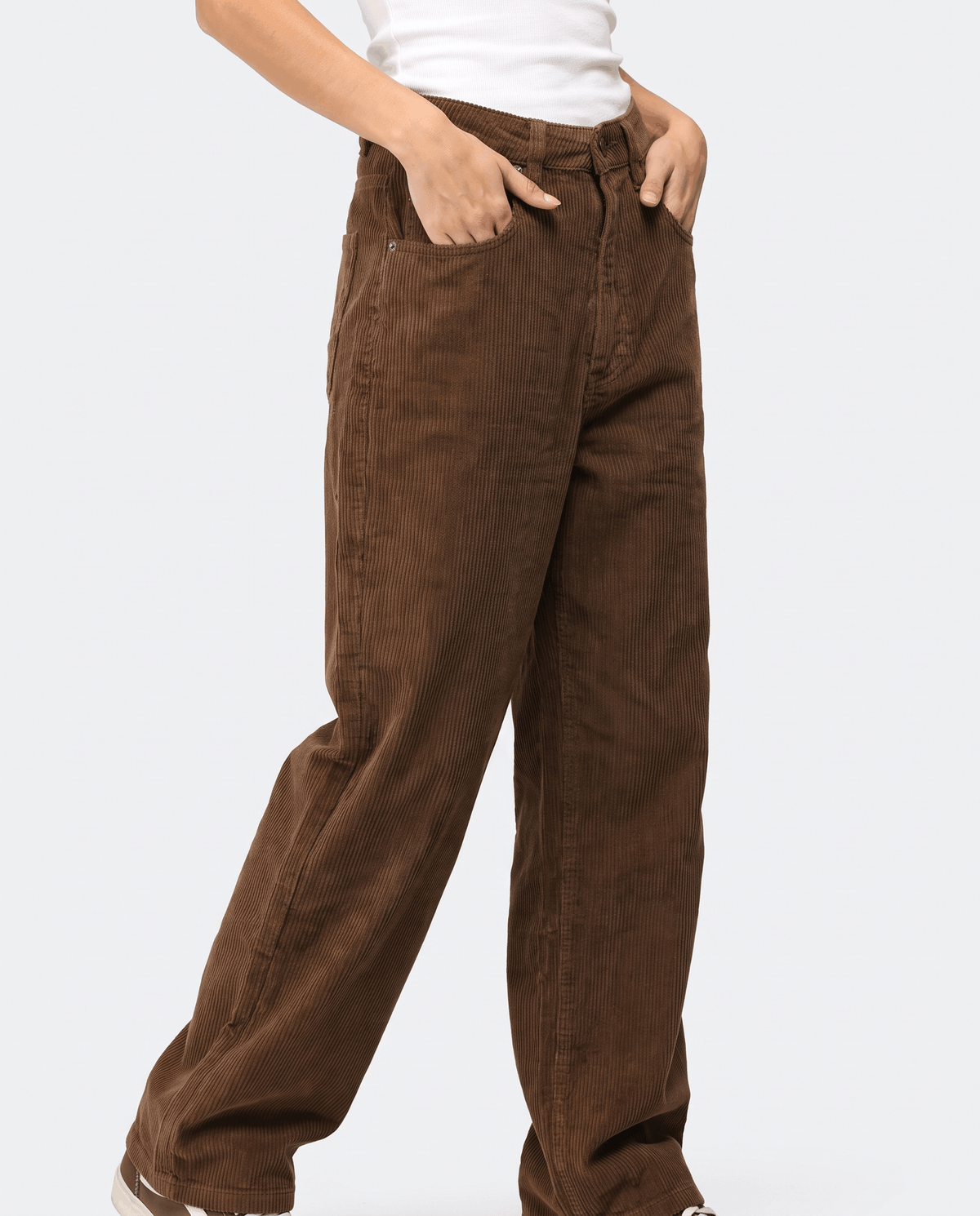 Baggy Wide-Leg Corduroy Pants – High-Waisted, Button Front & Patch Pockets | Ava