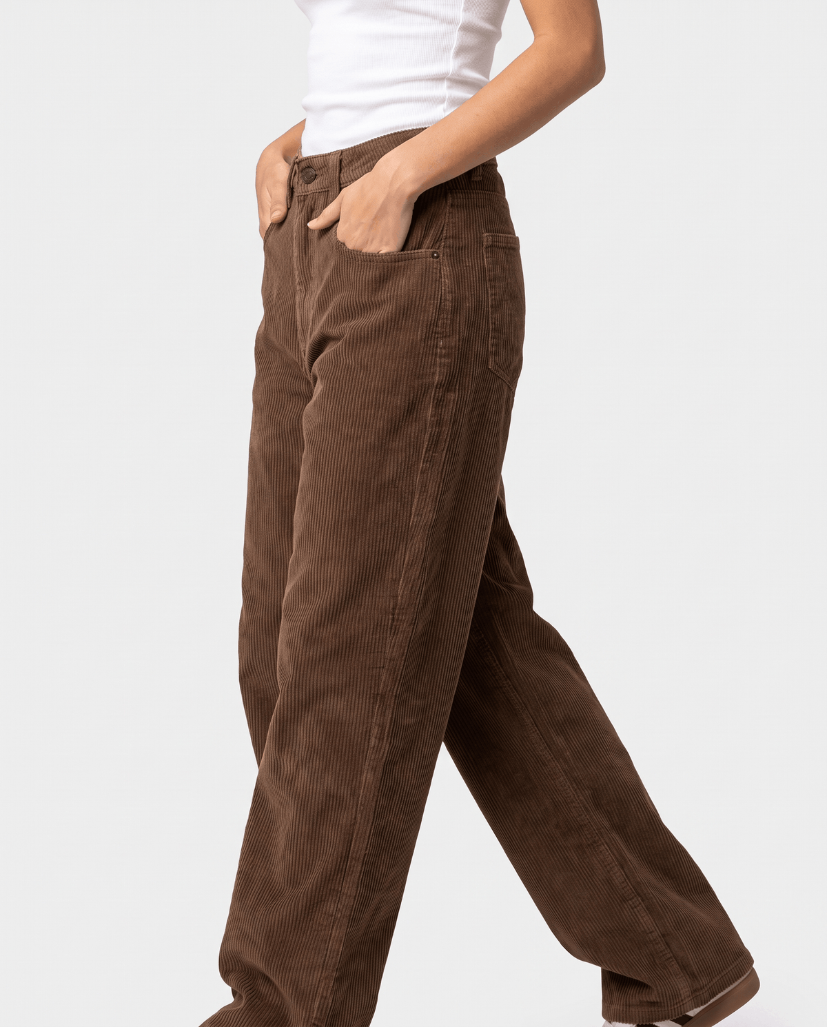 Baggy Wide-Leg Corduroy Pants – High-Waisted, Button Front & Patch Pockets | Ava