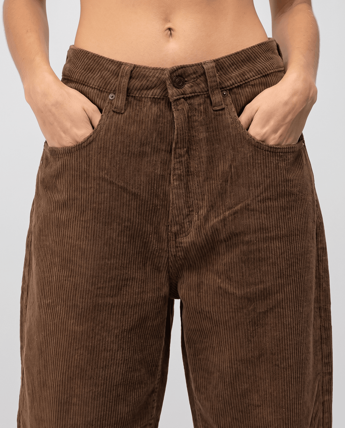 Baggy Wide-Leg Corduroy Pants – High-Waisted, Button Front & Patch Pockets | Ava