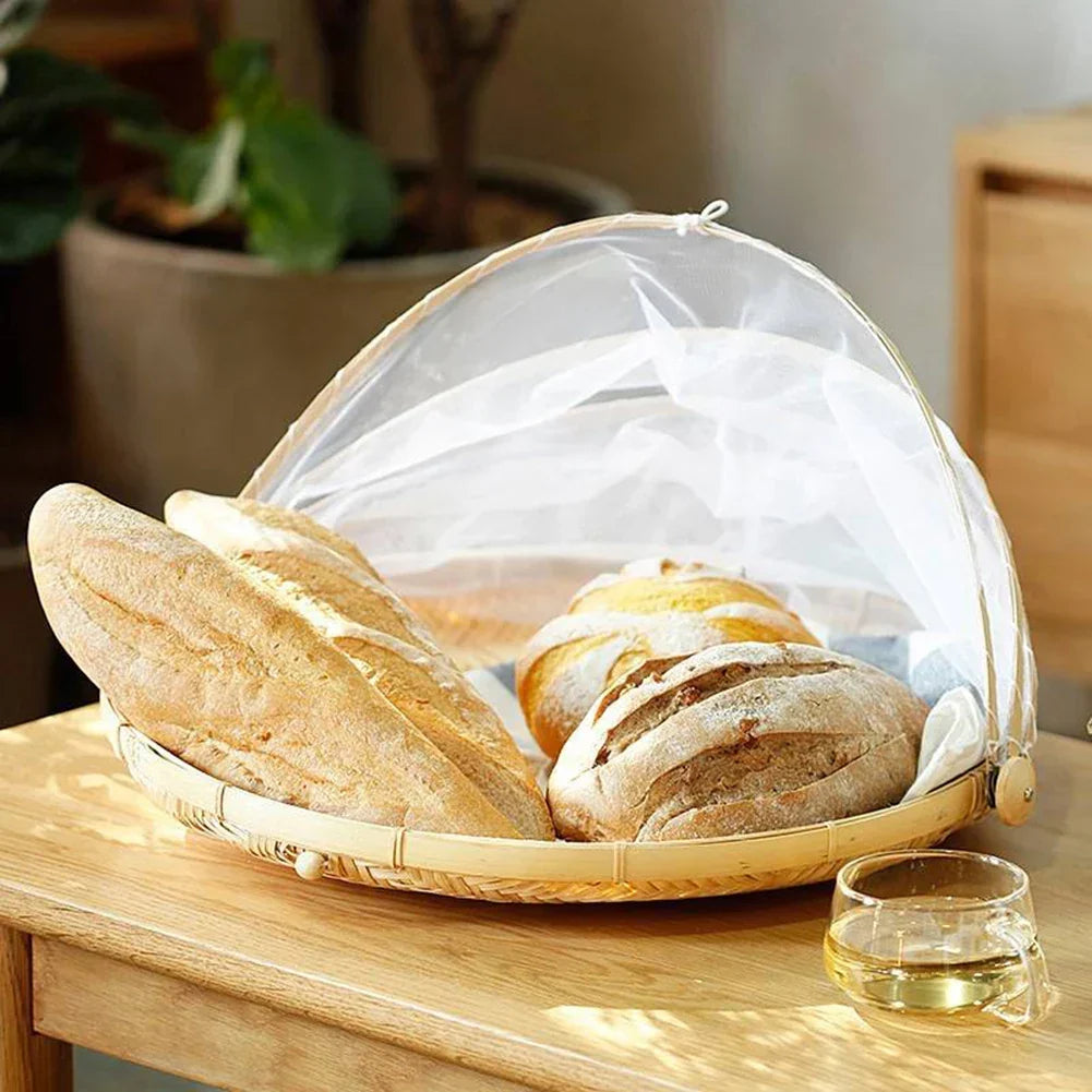 Bamboo Basket | Woven & Foldable With Mosquito Net | Small/Medium/Large
