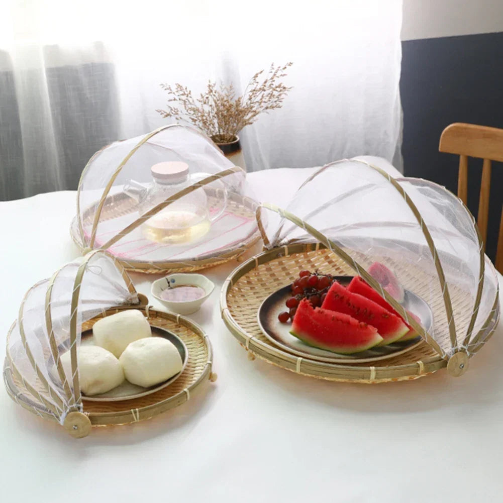 Bamboo Basket | Woven & Foldable With Mosquito Net | Small/Medium/Large