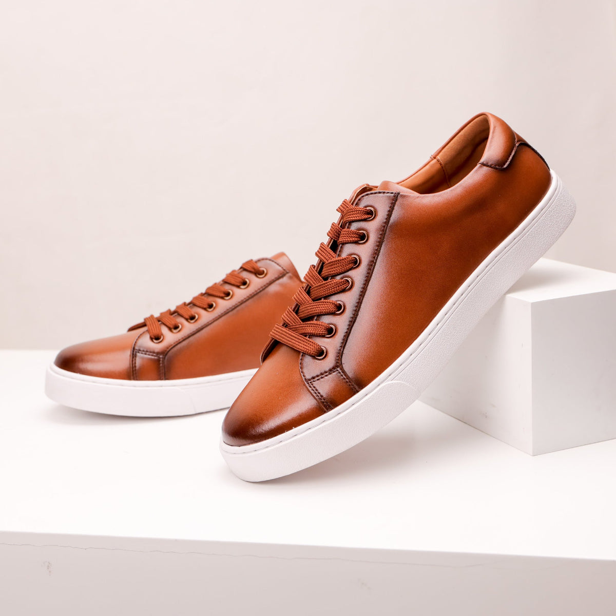Men's White Leather Trainers | Low-Top Lace-Up Sneakers