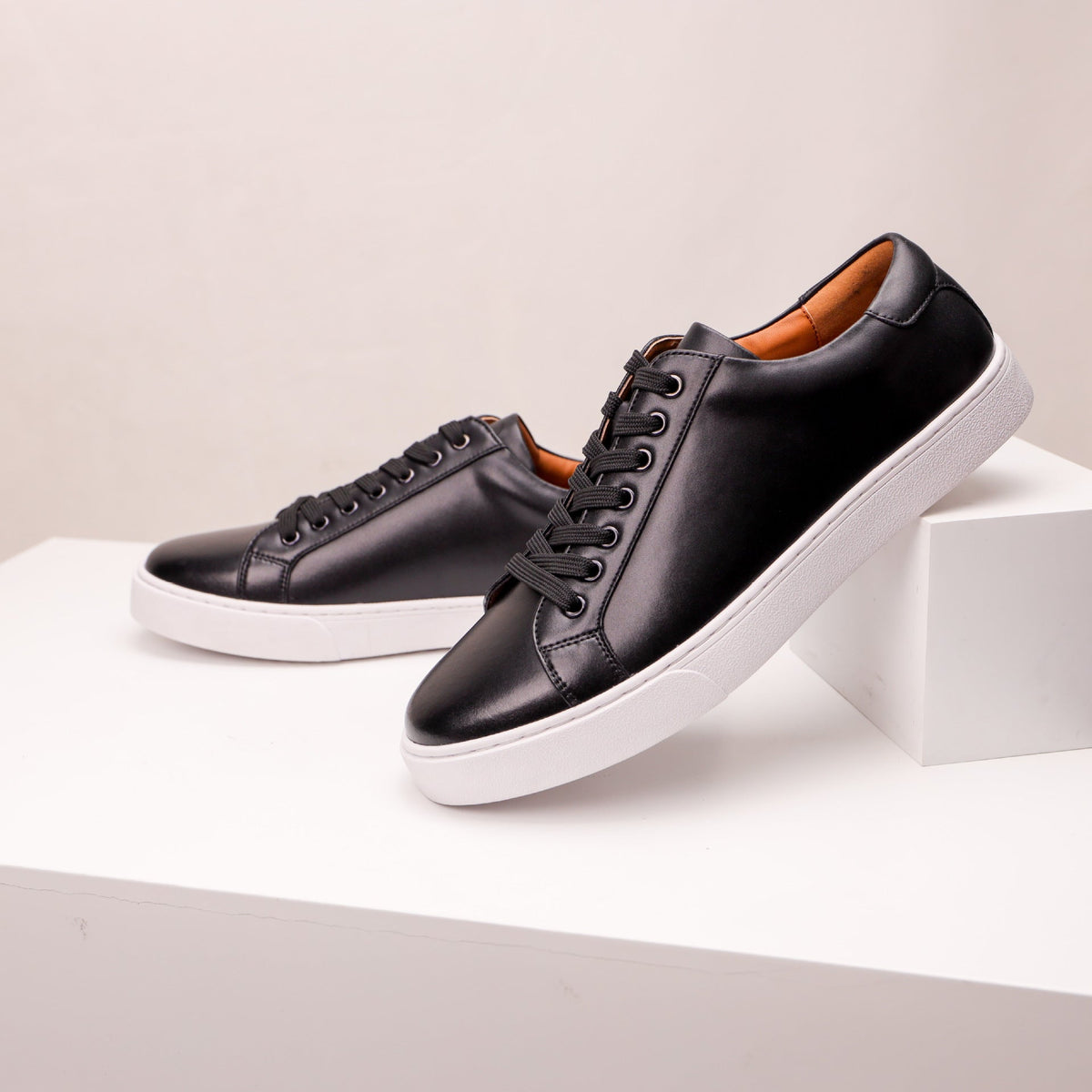 Men's White Leather Trainers | Low-Top Lace-Up Sneakers