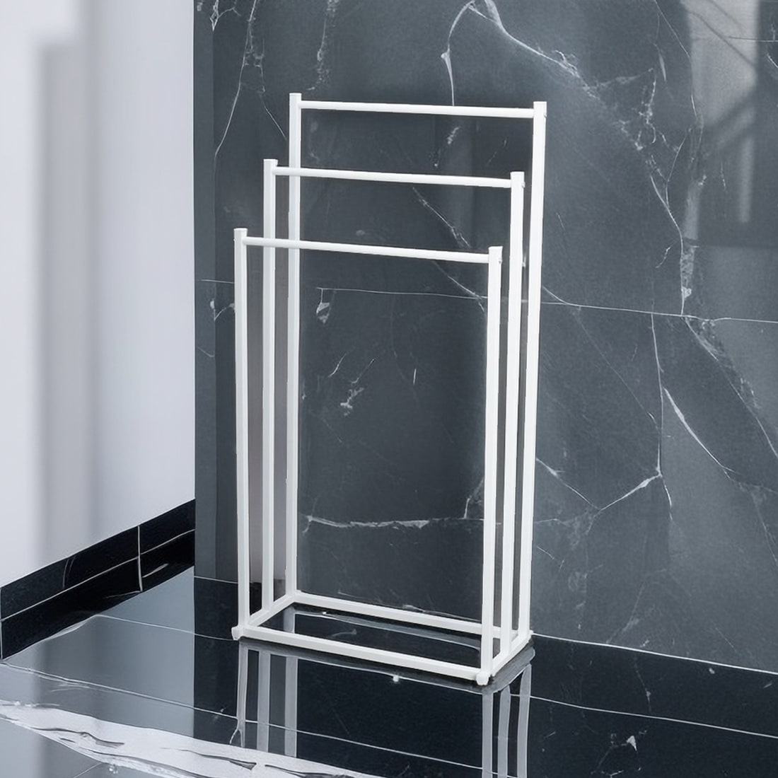 Bathroom Towel Rack Freestanding Three-Tier Metal Stand with Shelf Kitchen