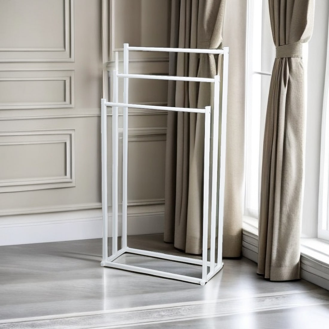 Bathroom Towel Rack Freestanding Three-Tier Metal Stand with Shelf Kitchen