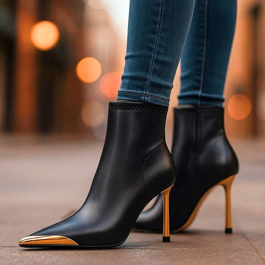VALENTINA HIGH HEEL ANKLE GOLD-POINT BOOTS