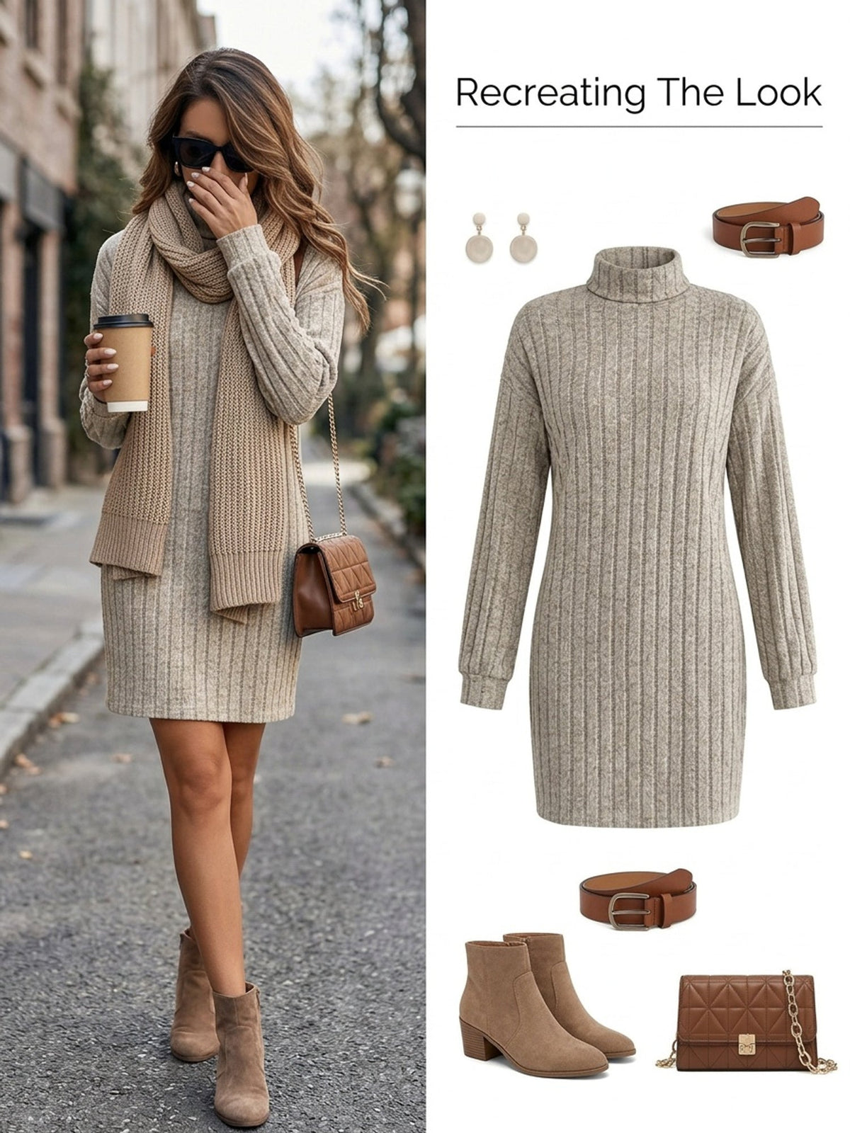 Florence | Turtleneck Ribbed Knit Bodycon Midi Sweater Dress