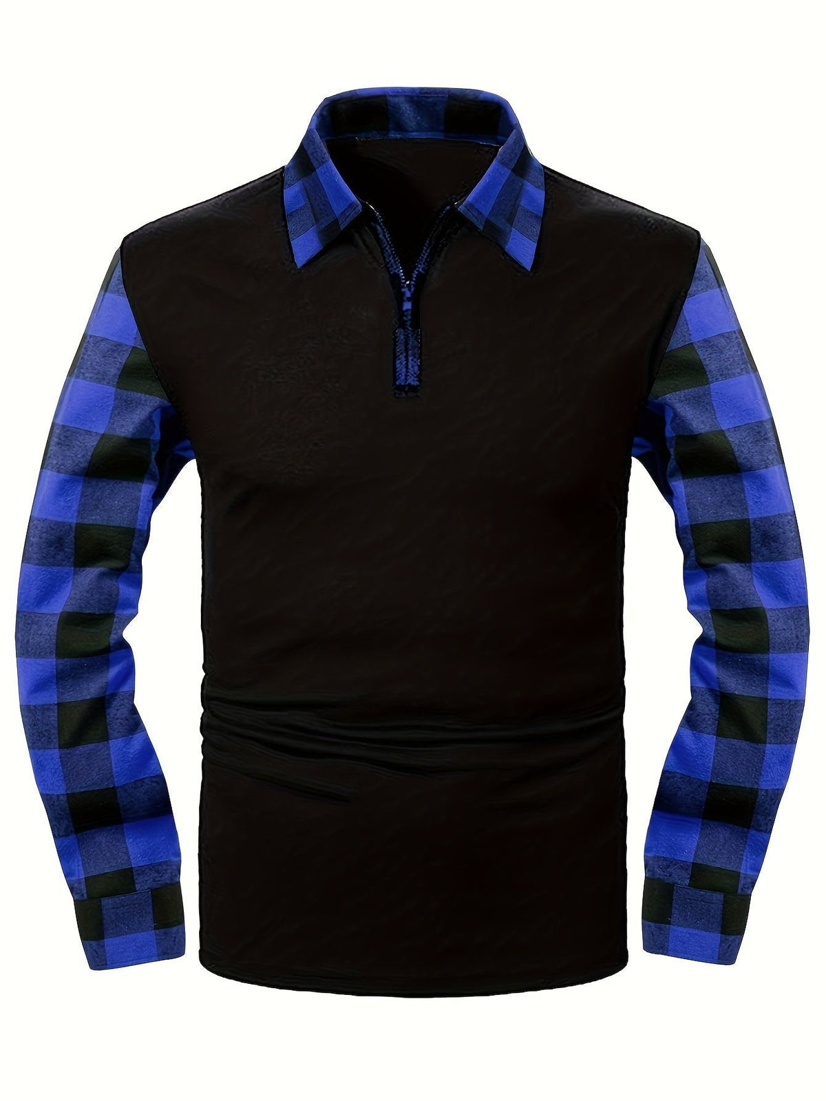 Men's Half-Zip Checked Shirt | Contrast Sleeve Design