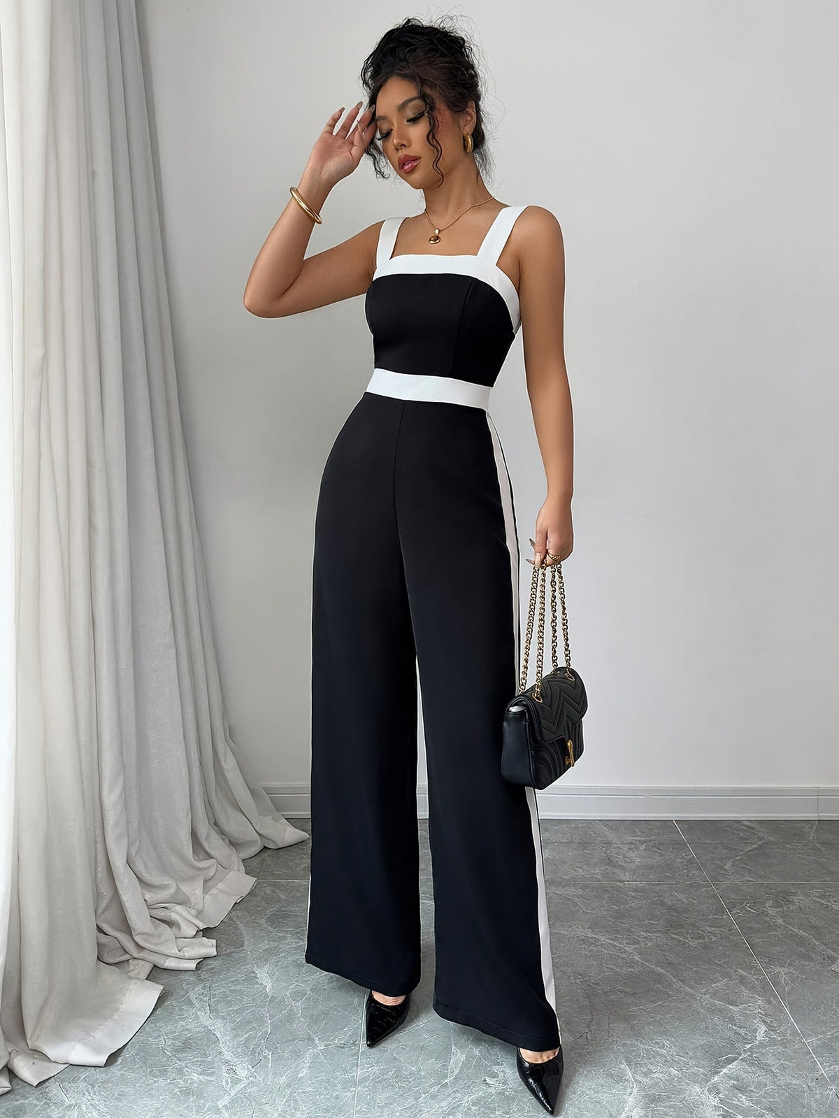 Women's Dressy Wide Leg Square Neck Jumpsuit