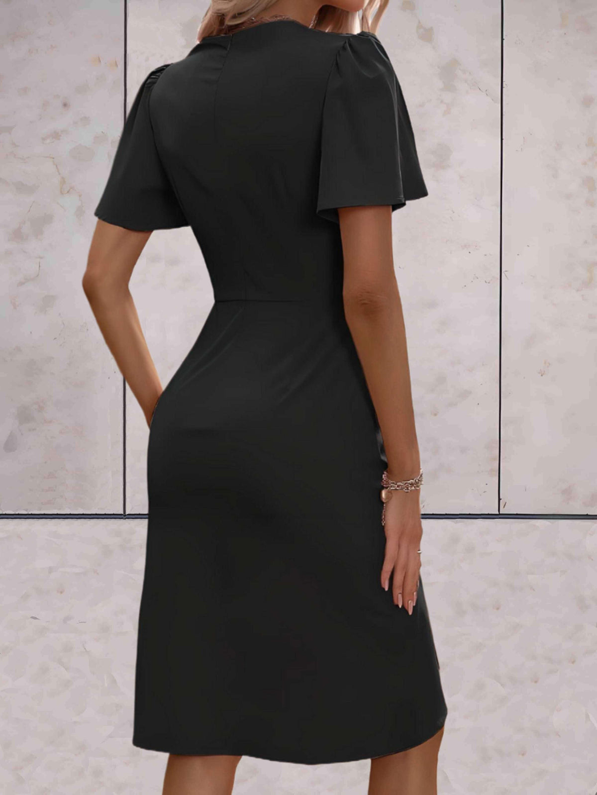 Women's Wrap Midi Dress with Puff Sleeves