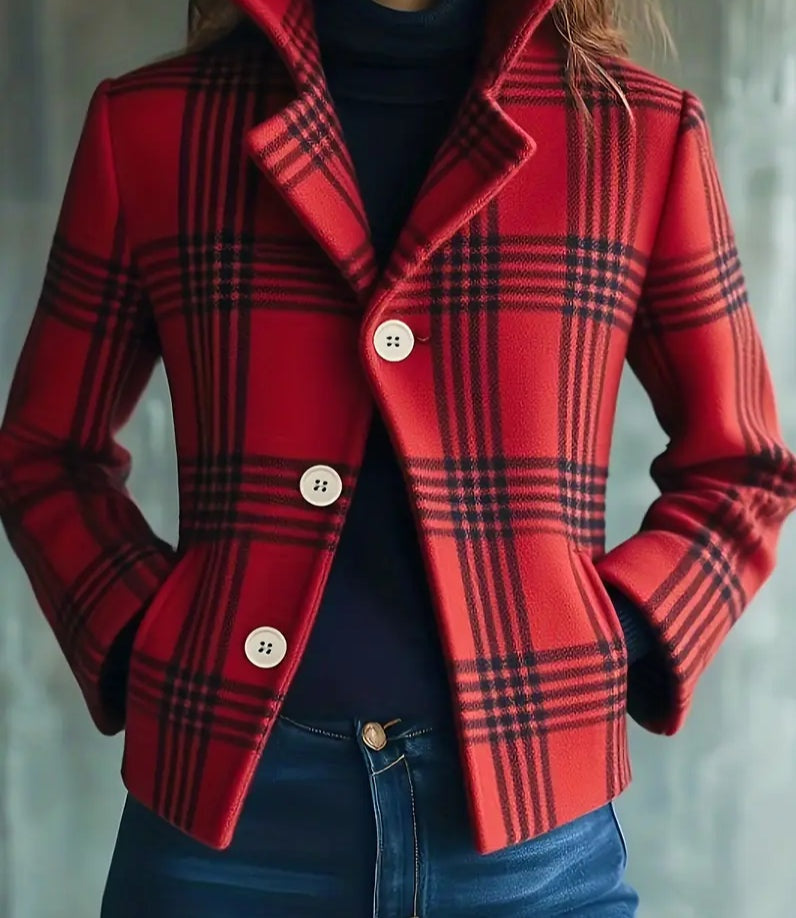 Piper | Women's Plaid Short Wool Blend Coat Button Up