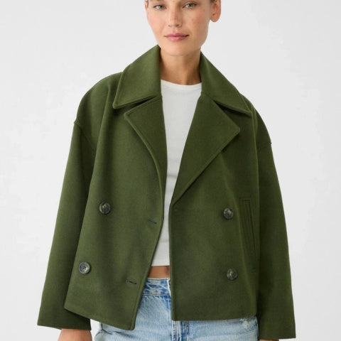 Claire | Women's Short Peacoat Wool Blend Double Breasted Lapel