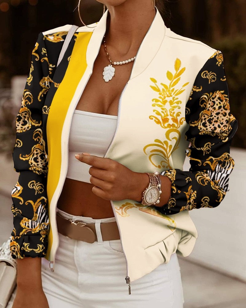 Michelle | Women's Floral Bomber Jacket Zip Up
