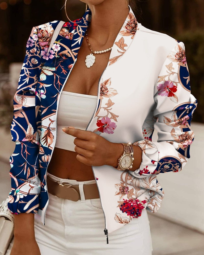 Michelle | Women's Floral Bomber Jacket Zip Up