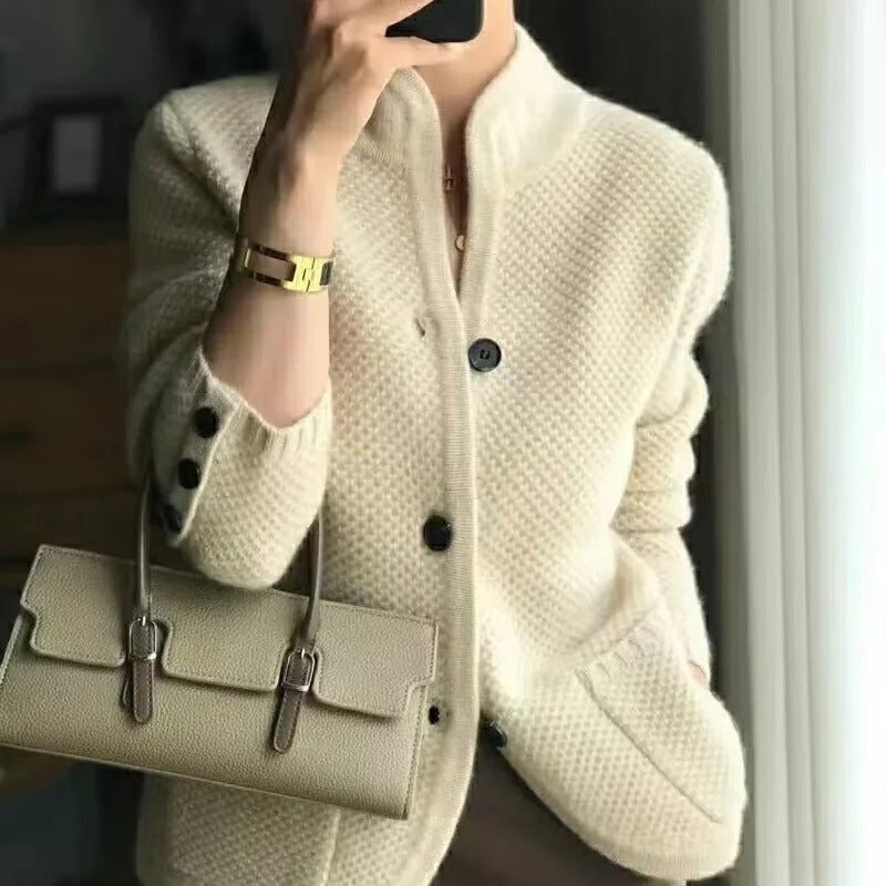 Elena | Women's Textured Knit Cardigan Sweater V Neck Button Up