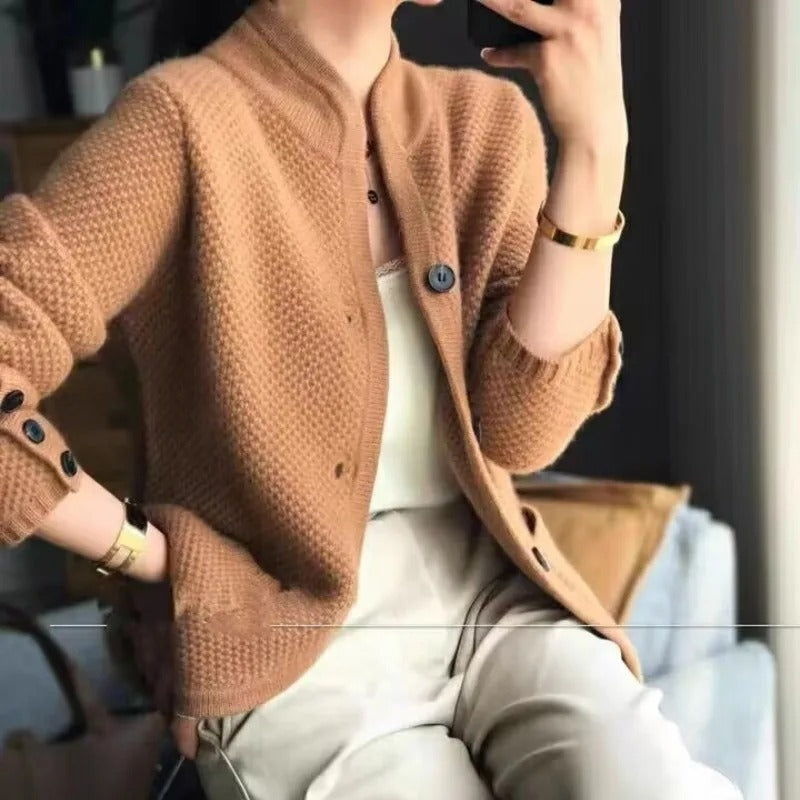 Elena | Women's Textured Knit Cardigan Sweater V Neck Button Up