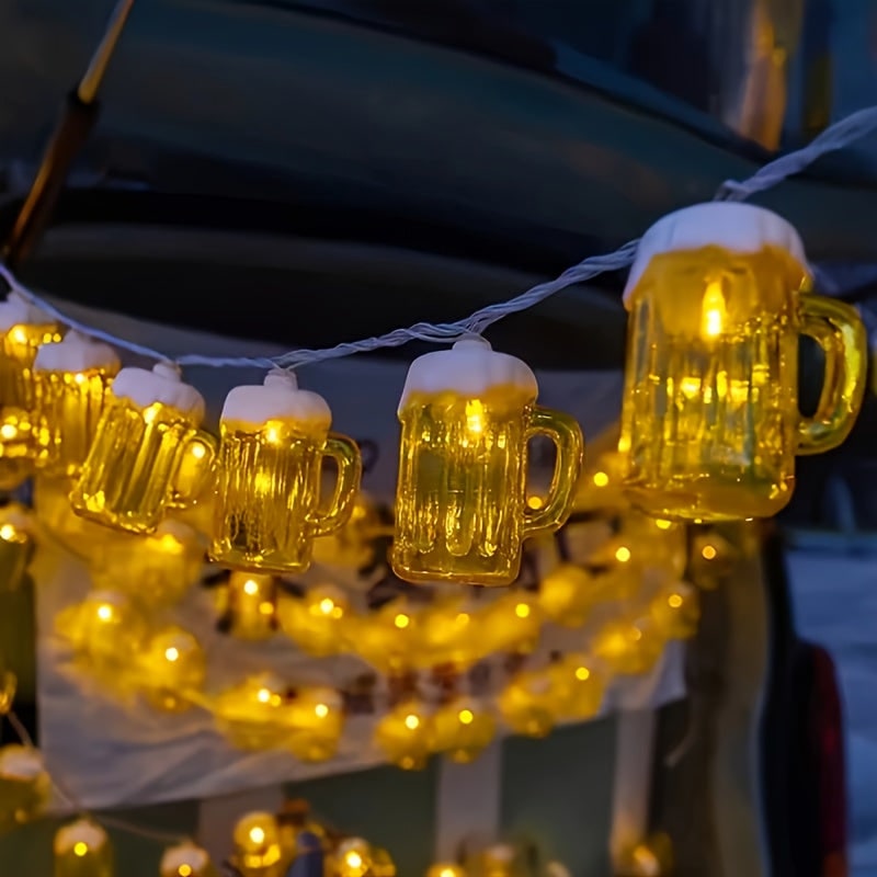 Beer Mug String Lights Battery Operated LED for Parties and Outdoor Décor
