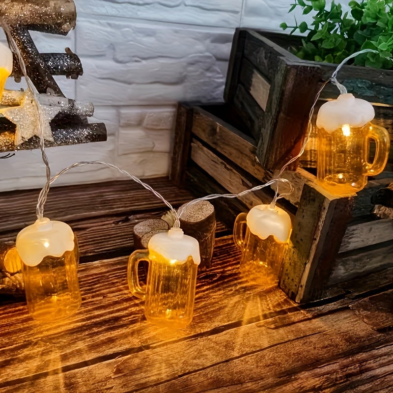 Beer Mug String Lights Battery Operated LED for Parties and Outdoor Décor