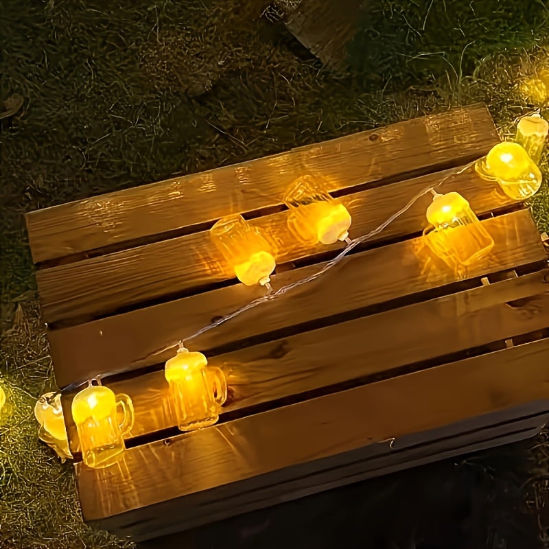 Beer Mug String Lights Battery Operated LED for Parties and Outdoor Décor