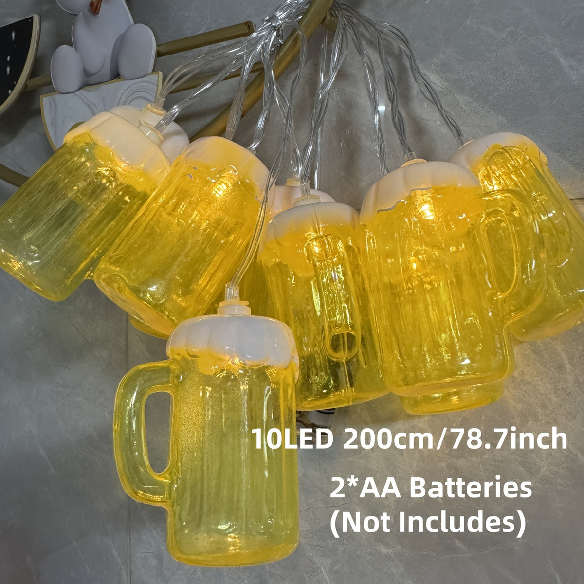 Beer Mug String Lights Battery Operated LED for Parties and Outdoor Décor
