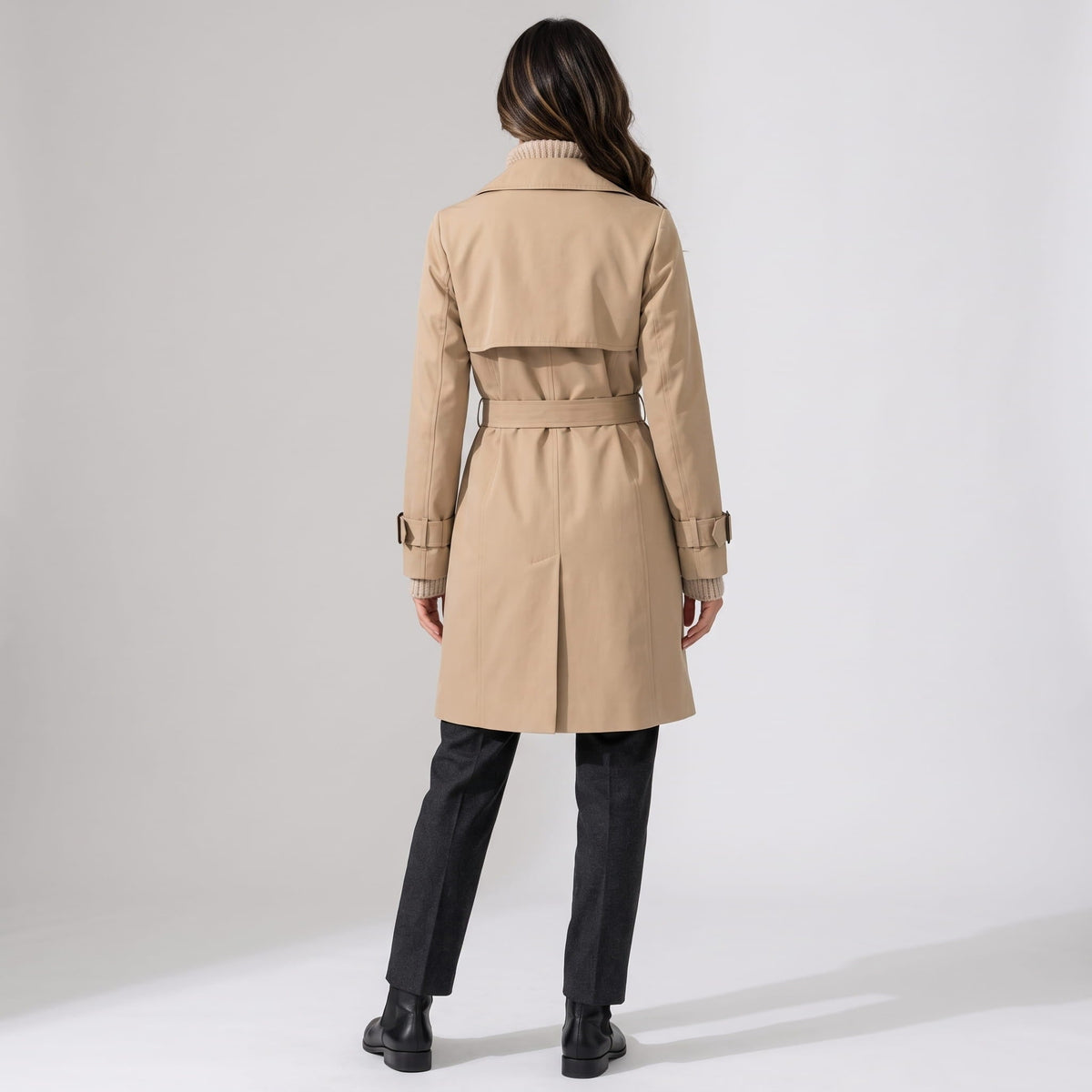 Belted Double-Breasted Trench Coat – Mid-Length, Epaulettes & Buckled Cuffs | Ines