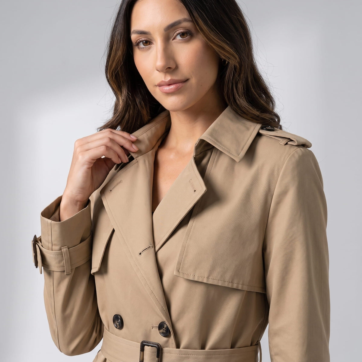 Belted Double-Breasted Trench Coat – Mid-Length, Epaulettes & Buckled Cuffs | Ines