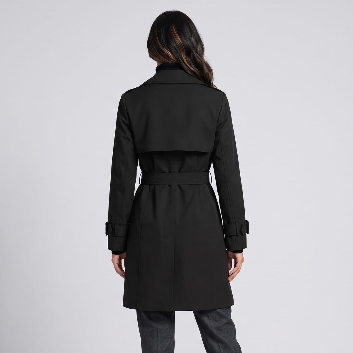 Belted Double-Breasted Trench Coat – Mid-Length, Epaulettes & Buckled Cuffs | Ines