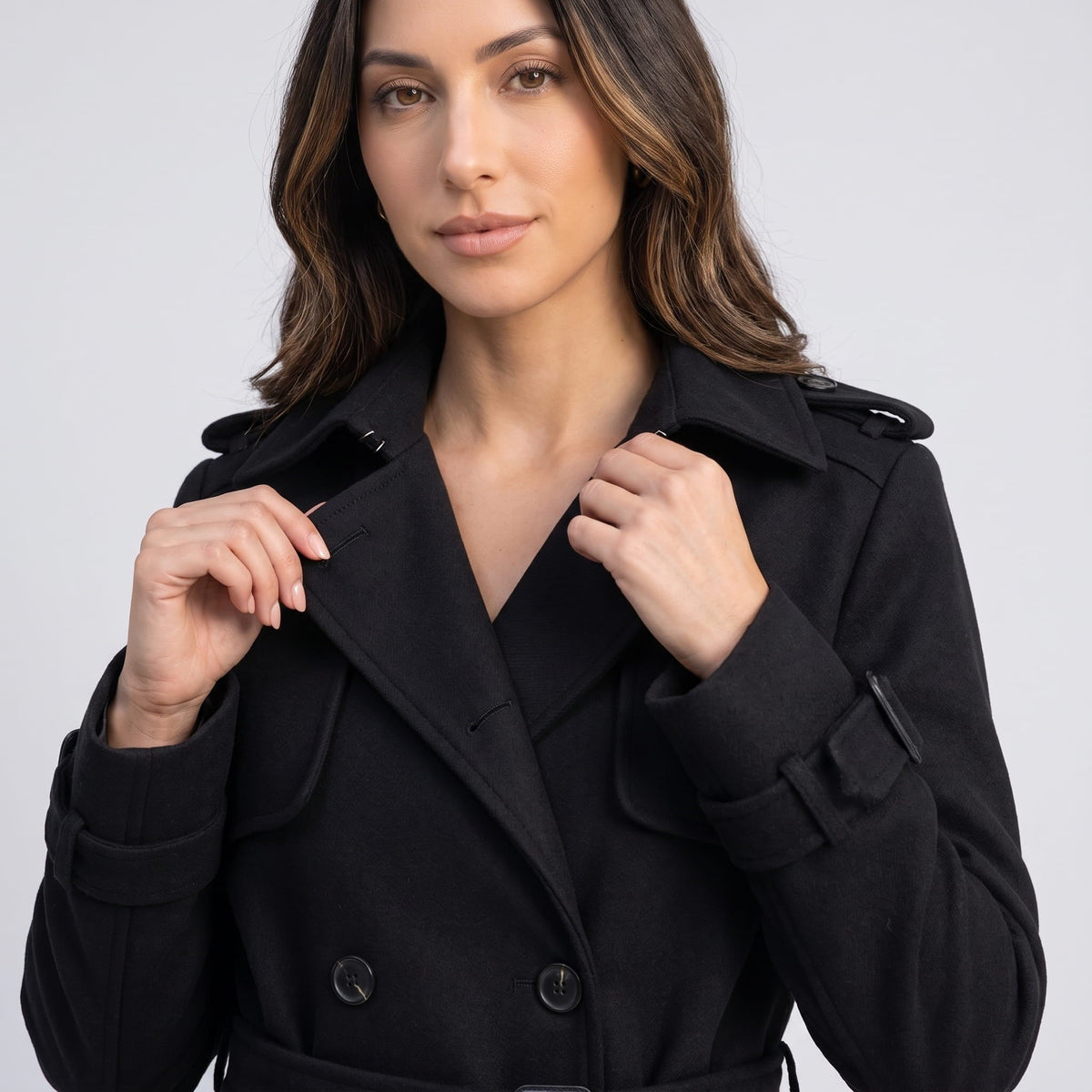 Belted Double-Breasted Trench Coat – Mid-Length, Epaulettes & Buckled Cuffs | Ines