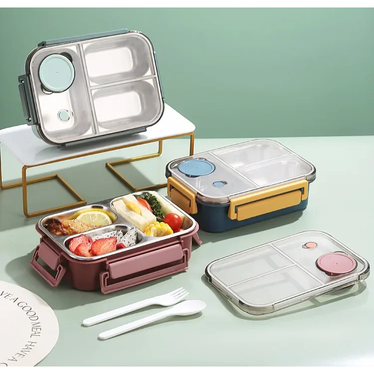 Bento Lunch Box with Stainless Steel Compartments and Leak-Proof Seal